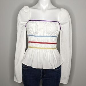 ✨3/$15 The East Order white colorful striped peasant blouse S